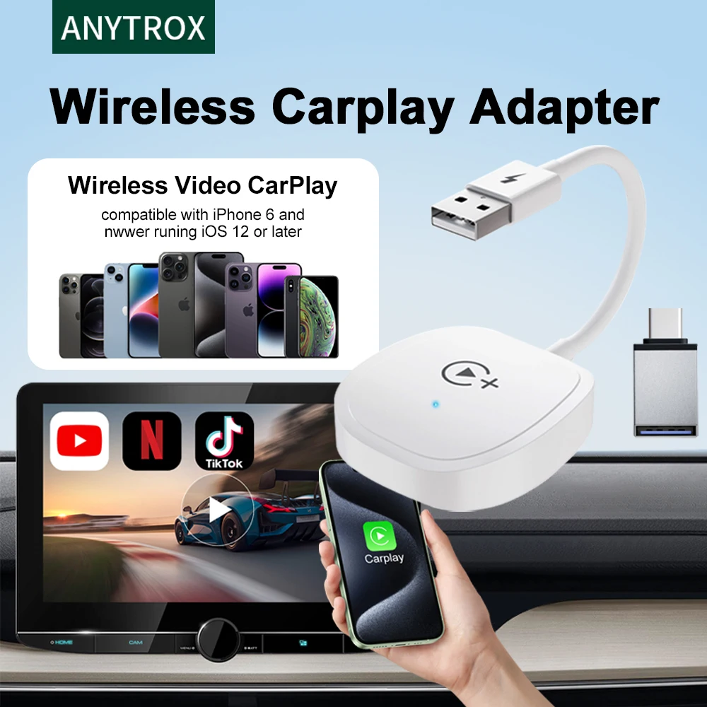 Carplay wireless adapter With youtube Netflix Tiktok apple wireless carplay dongle support online update Just plug and play