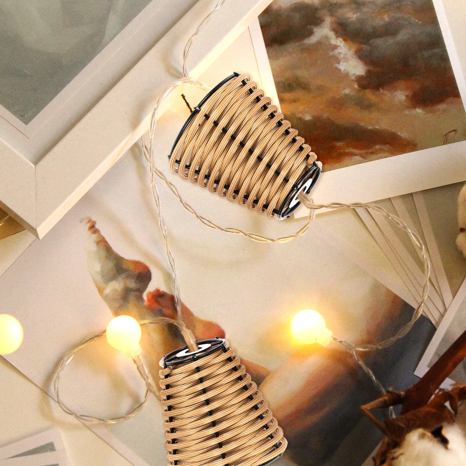 

Woven Bamboo Lampshade Miniature Decorative Lamp Cover Stable Structure Use Indoor Lighting Chinese Style Atmosphere