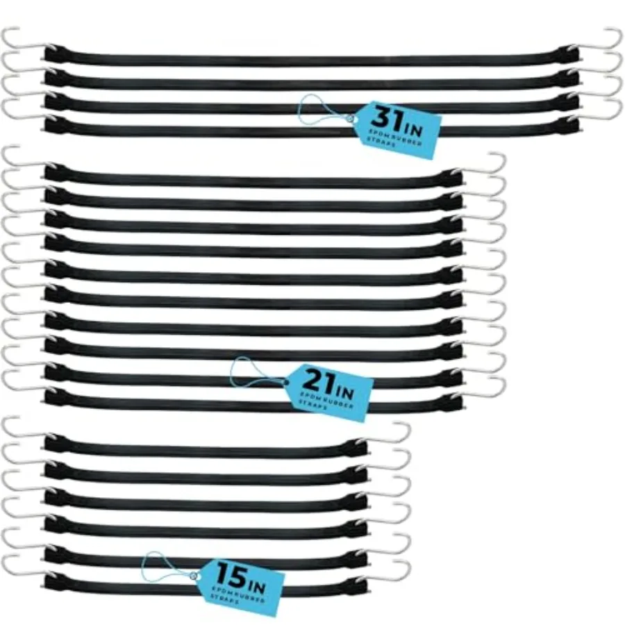 

20 Pack Multiple Size Natural Rubber Tarp Bungee Straps 100% EPDM Tie Down Cords with S Hooks Heavy Duty Ideal for Securing Tar