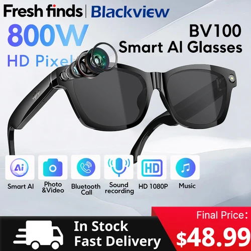 【Estreno mundial】Gafas de disparo Blackview BV100 AI 2K HD 800W píxeles cámara Bluetooth llamada asistente de voz gafas inteligentes
