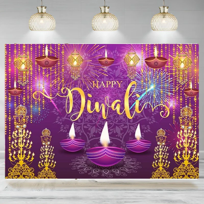 Diwali Backdrop Purple Photographic Celebration Festival Party Banner Indian Diwali Background Home Wall Hanging Decorations