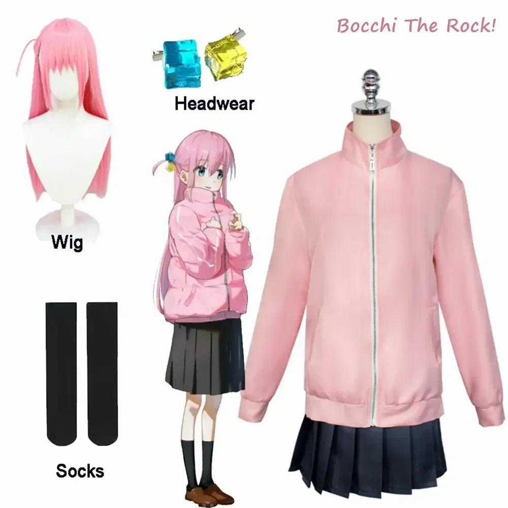 

Bocchi The Rock Gotou Hitori Cosplay Costume Gotou Hitori Cosplay Costume JK Uniform Pink Jacket Skirt Wig Suit Anime Cosplay