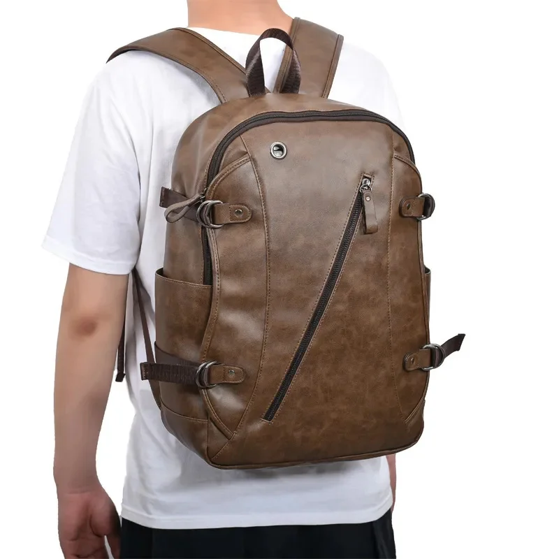 Mochila de couro grande para homens, bolsa escolar estilo coreano para meninos, impermeável para laptop masculino, viagem