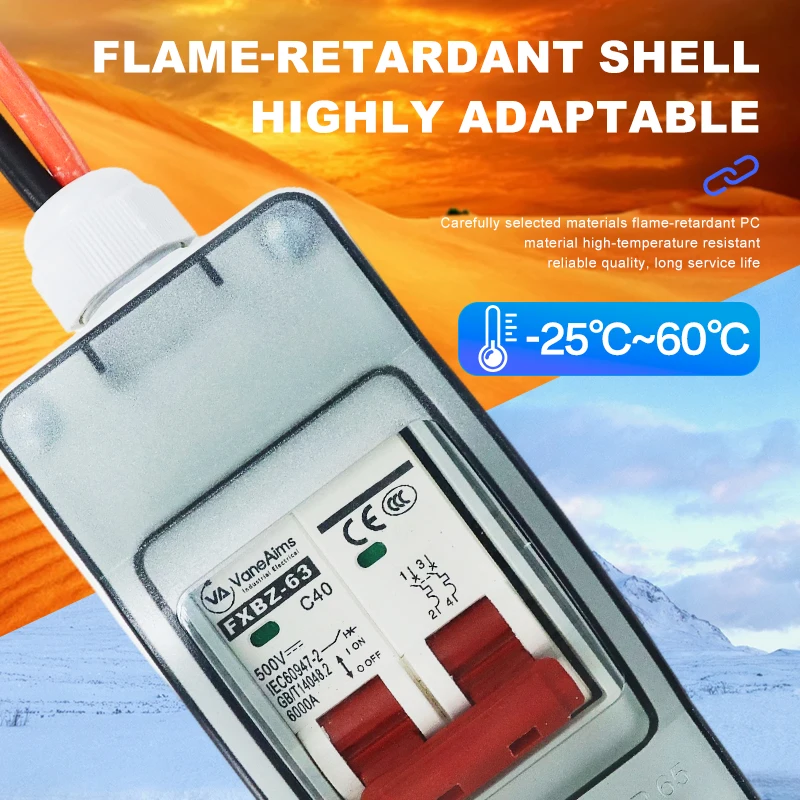 ‌Solar Disconnect Switch Box MCB Mini Circuit Breaker DC500V PV Distribution Box IP65 Waterproof HT-2 Photovoltaic Combiner Box image 5