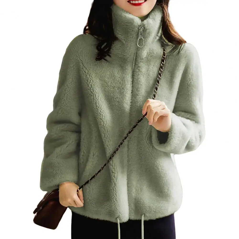 Femmes hiver Double corail polaire manteau chaud col montant en peluche épais pardessus femme mode décontracté à manches longues fermeture éclair vêtements