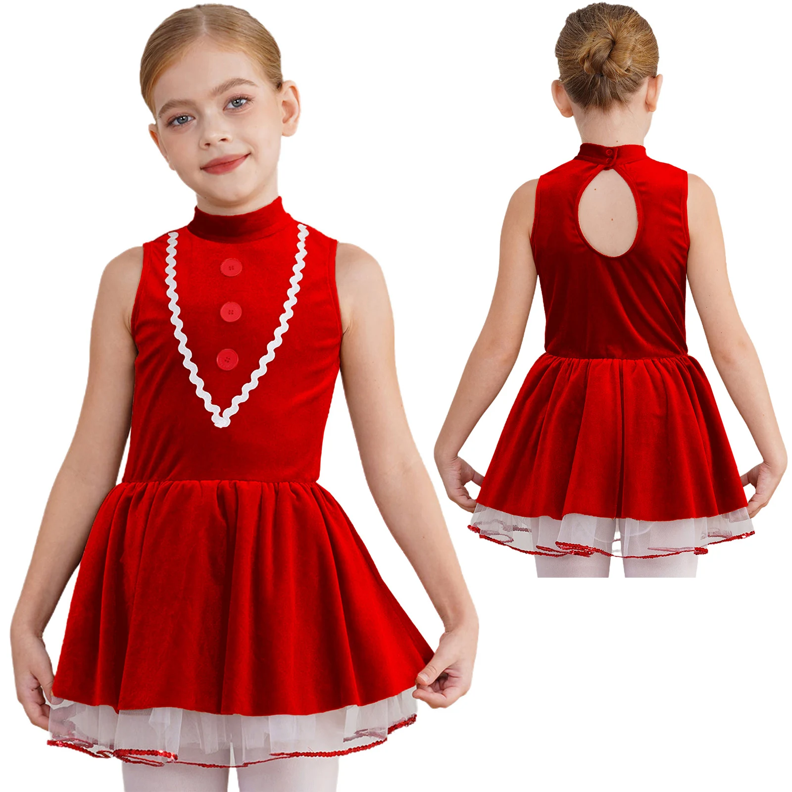 Girls Xmas Gingerbread Man Costume Christmas Princes Tutu Dress New Year Holiday Festival Performance Show Santa Party Ball Gown