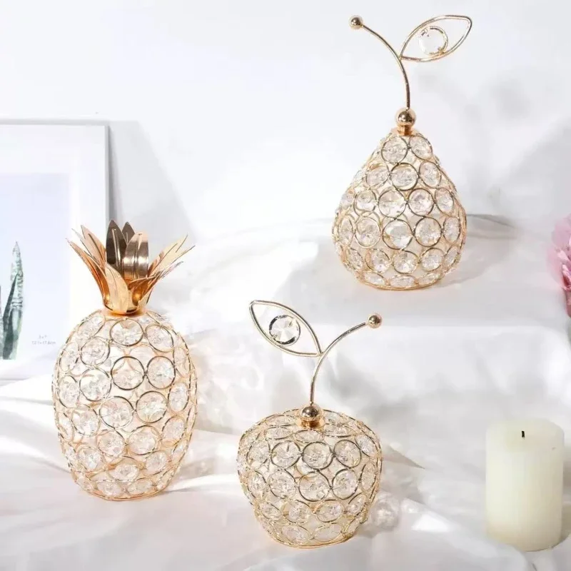 Artesanías  cristal creativas europeas, estatua  piña y pera de nieve  manzana, pieza central  escritorio, accesorios