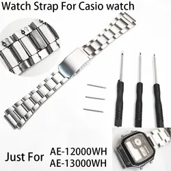 Fine Steel Watchband for CASIO AE-1200WH/1300WH Classic Small Square Silver Block 18mm Metal Strap