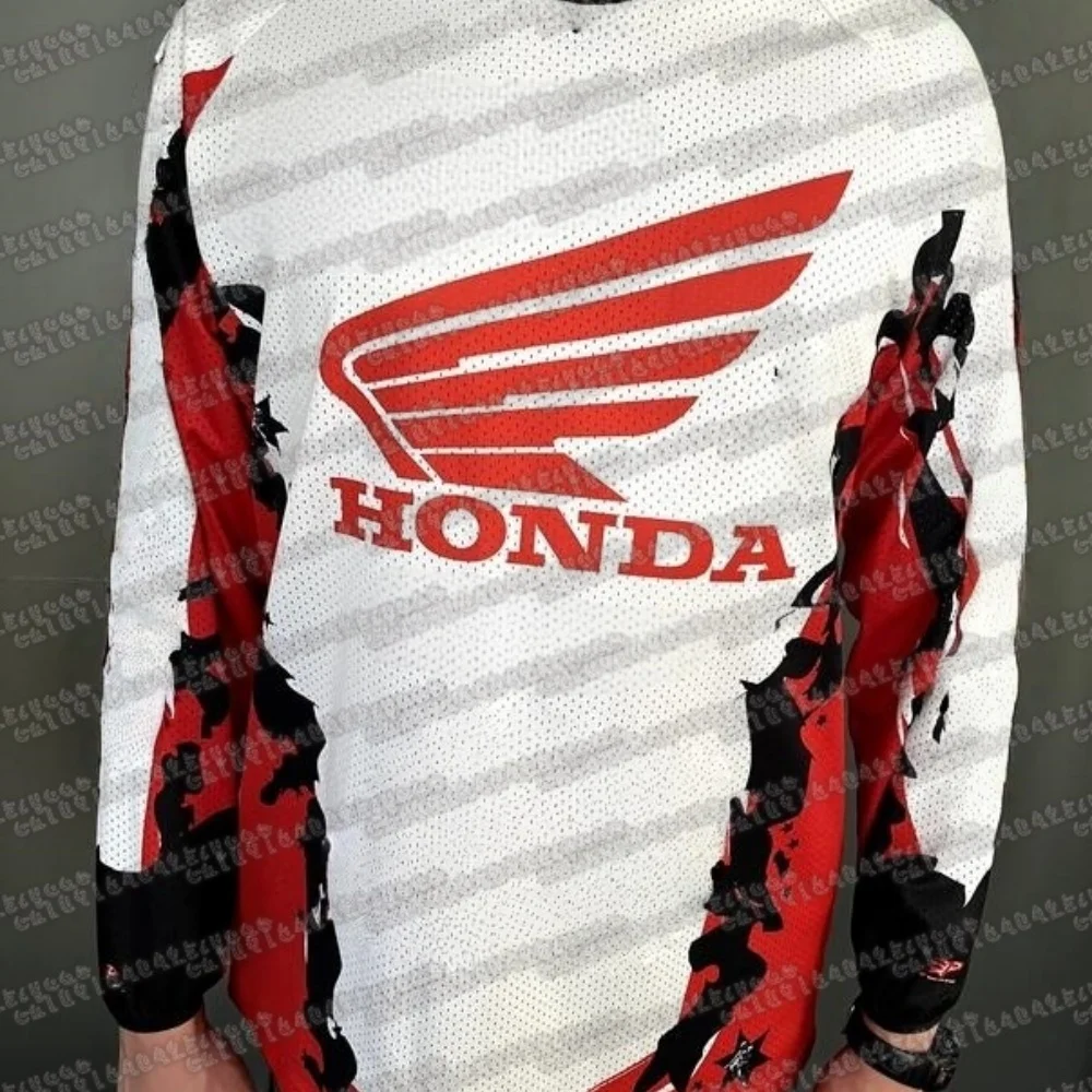 الربيع والخريف ثلاثية الأبعاد الطباعة Motociclista السائق Deportiva التجفيف السريع بأكمام طويلة هوندا ركوب قمم تي شيرت للرجال والنساء