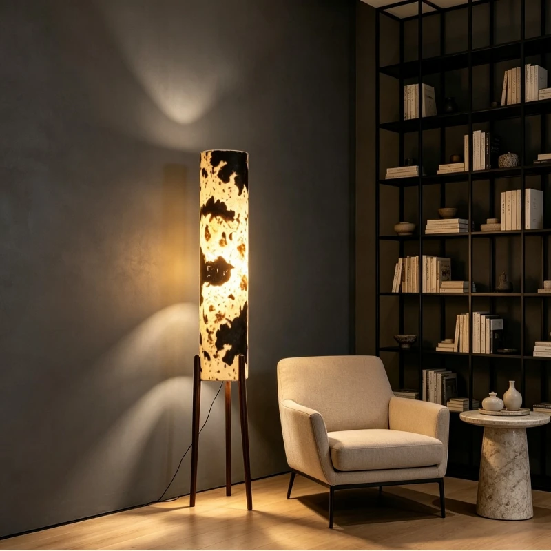 Medieval leopard print solid wood tripod bracket vertical atmosphere floor lamp living room bedroom corner decorative floor lamp