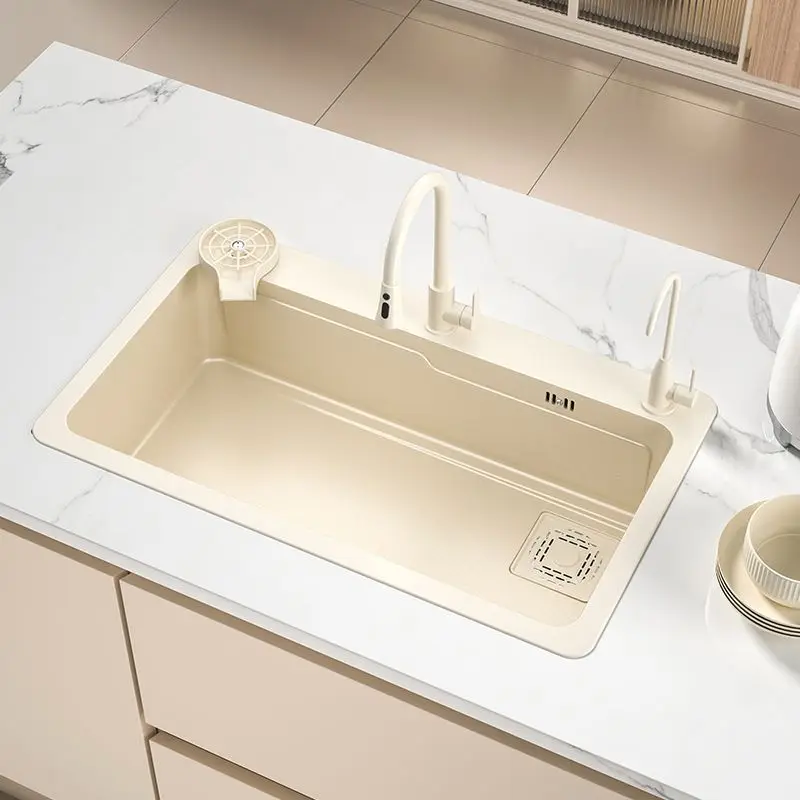 Milk White Kitchen Vegetable Basin Household Counter Sink Large Sink Stainless Steel Nano Dishwasher Manual Undercounter Basin
