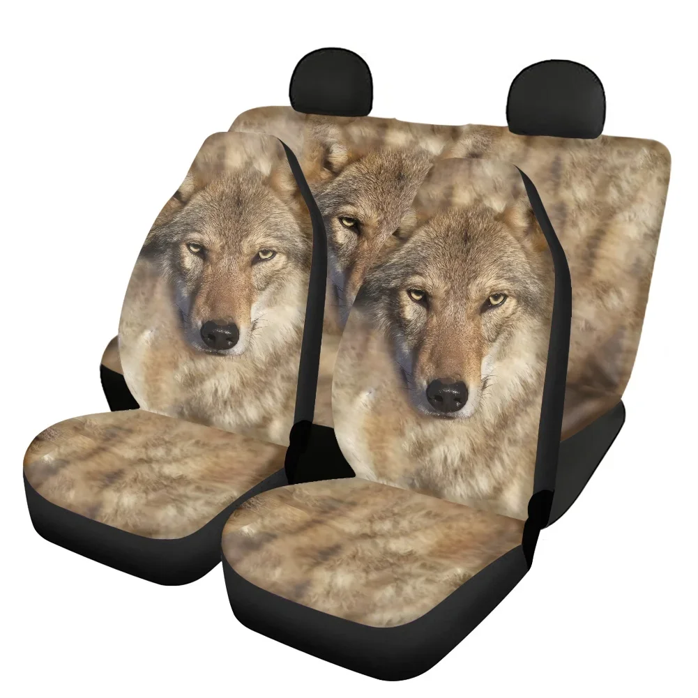 Cool 3D Wolf Print Easy to Install Elastic Vehicle Seat Covers Non-slip Soft Front and Back Car Interior Seat Covers