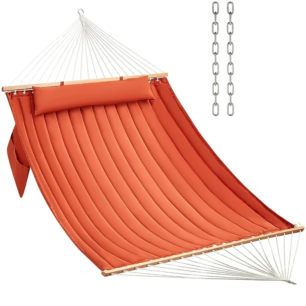 

Double Quilted Fabric Hammo With Hardwood Spreader Bars And Pillow 450 Lbs Acity 2 Person Large Hammo For Outdoor Patio