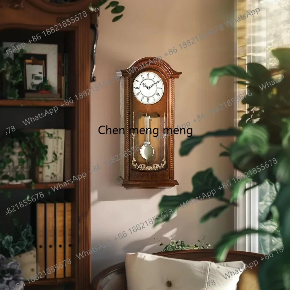 Grandfather Vintage Wall Clock with Pendulum and Chime, Hour/Quarter-Hour Chime, Elemwood Frame, Large Vintage Wall Cl