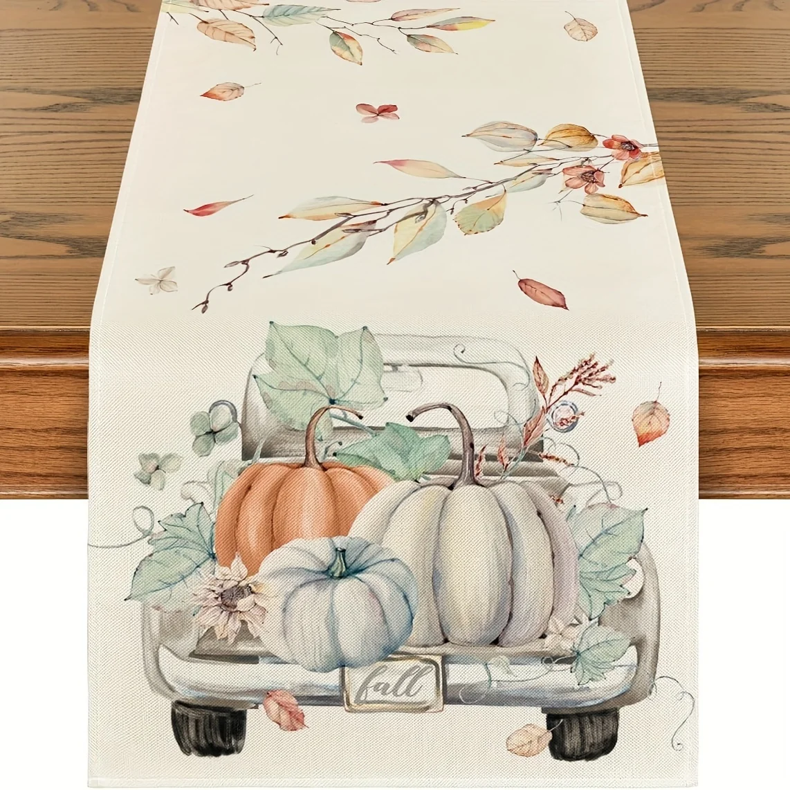 1pc Pumpkins Truck Leaves Fall Table Runner Seasonal Autumn Kitchen Dining Table Decoration For Home Party Decor
