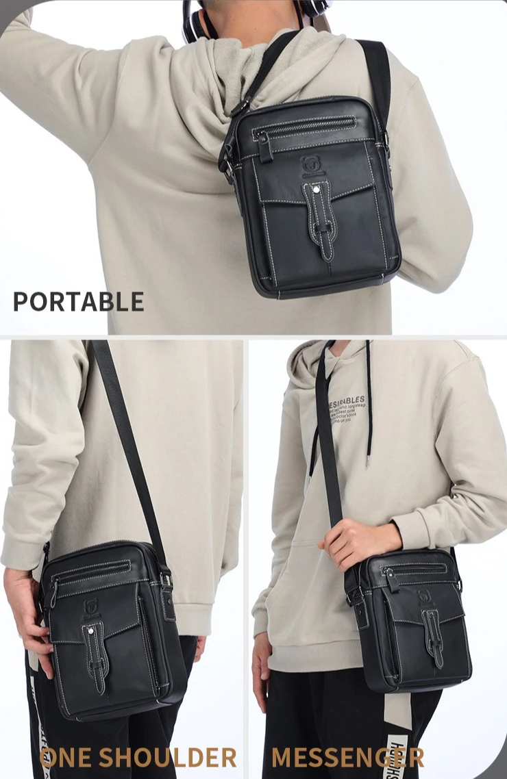 

Men's real leather crossbody bag cofskin large capacity tablet storage business travel one shoulder briefcase