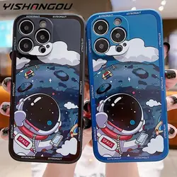 Luxury Space Astronaut Phone Case For iPhone 13 12 11 16 14 Pro Max Coque iPhone 15 Pro Max 16E 17 Air Shockproof Silicone Cover