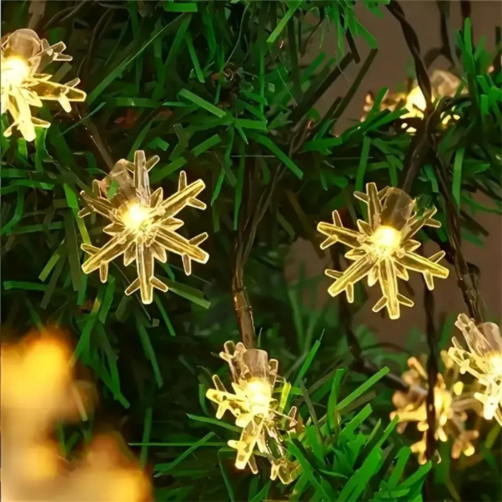 5M/7M/12M Solar Snowflake Fairy Lights, Outdoor Waterproof String Lamp, 8 Modes Garden Decor, Christmas Courtyard Party Lighting