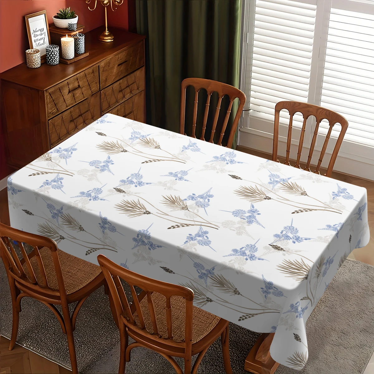 Mantel Rectangular Impermeable con Estampado de Plantas, Mantel de Poliéster para Mesa Rectangular, Decoración para Fiestas, Nappe, Mesa de Café