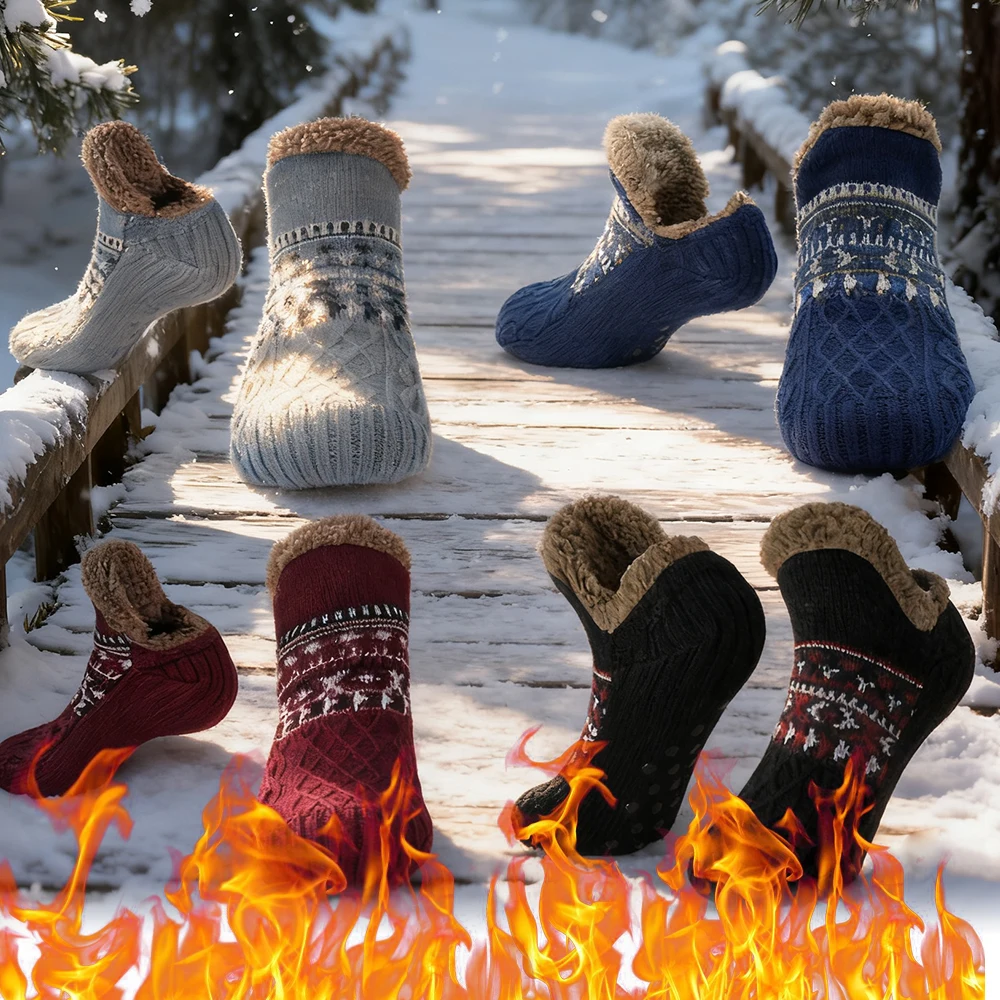 Verdickte Bodensocken Damen Herren Hausschuhe Socken Rutschfeste Strickteppichsocke Winter Thermo-Schlafsocken Weihnachtsgeschenke
