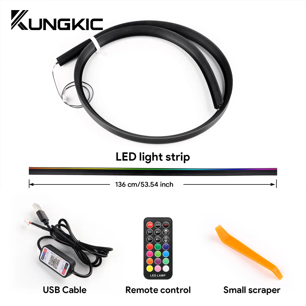 Parabrezza anteriore auto LED Ambient Strip 136cm luce per Tesla Model 3 Y 2019-2024 136cm RGB USB APP Control lampada Symphony remota