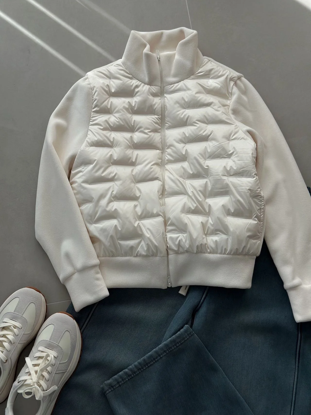 90% witte eend donsjack Casual gewatteerd patchwork Pluche opstaande kraag Warme jas Dubbele ritssluiting Lange mouw Lichtgewicht uitloper