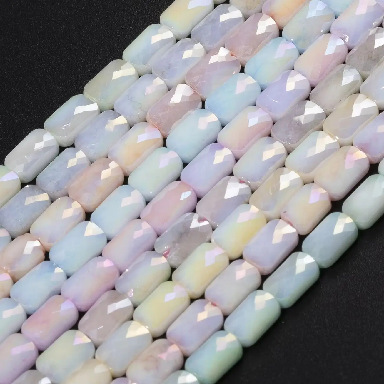 7mm Water Stained Ice Cracks Faceted Crystal Glass Beads Macaron Color Rectangle Charm Cuboid Glass Beads For Jewelry Making DIY