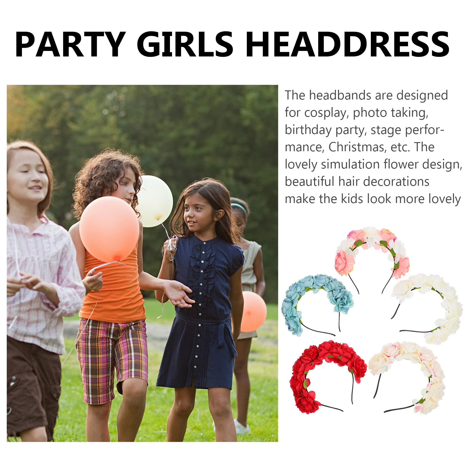 

5 шт., повязка на голову с имитацией розы, детский праздничный головной убор, прекрасный декор для волос, детский реквизит для фотосессии, аксессуар для выступлений