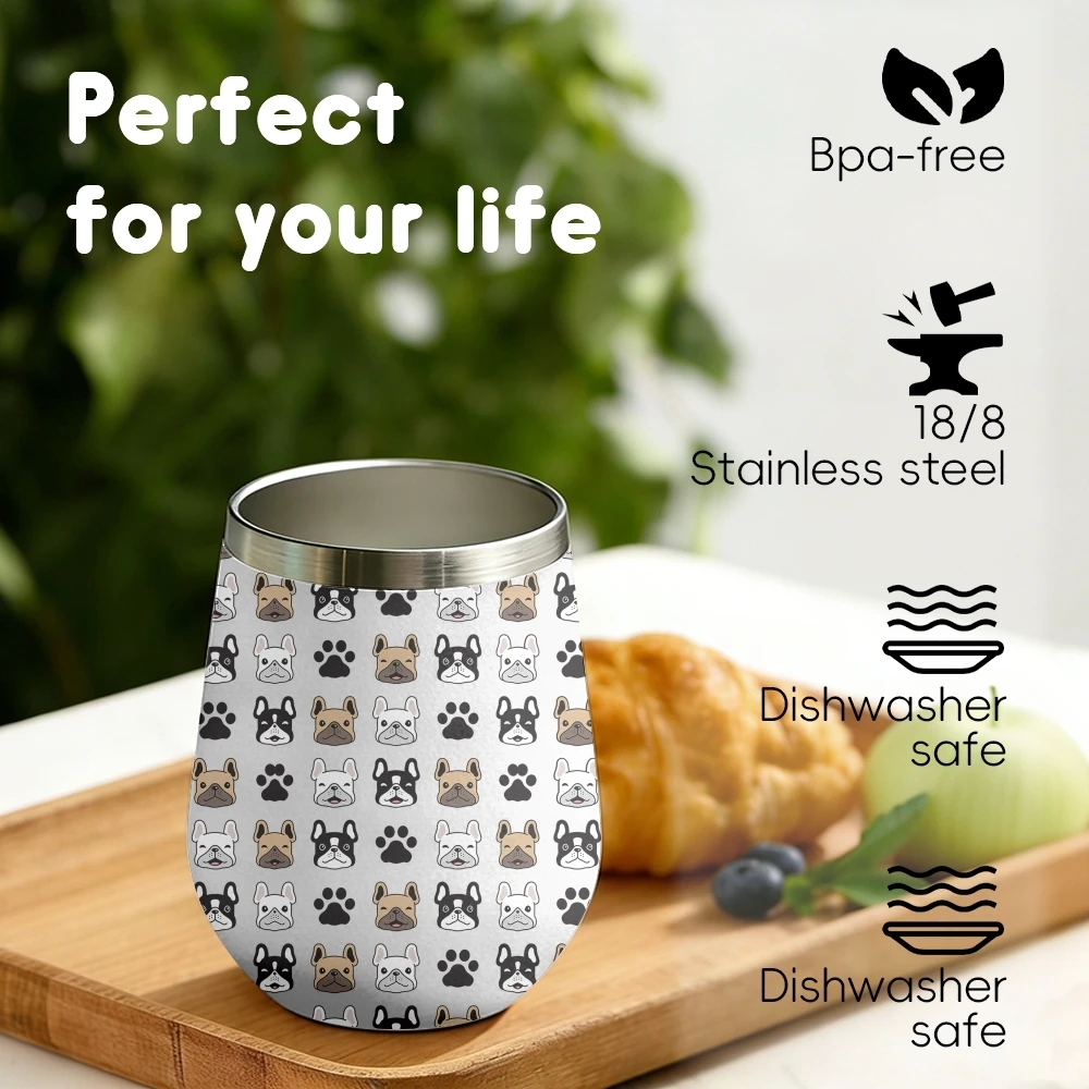 Bouteilles isothermes à motif Bouledogue Français noir, 12 oz, Gobelet à vin isotherme, Tasse à café sous vide, Tasse thermos en forme d'œuf