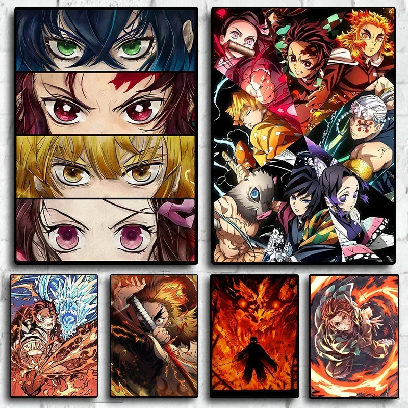 Pintura en lienzo, arte de pared, Anime clásico Popular Demon Slayer: Anime, decoración del hogar, carteles estéticos para habitación de niños