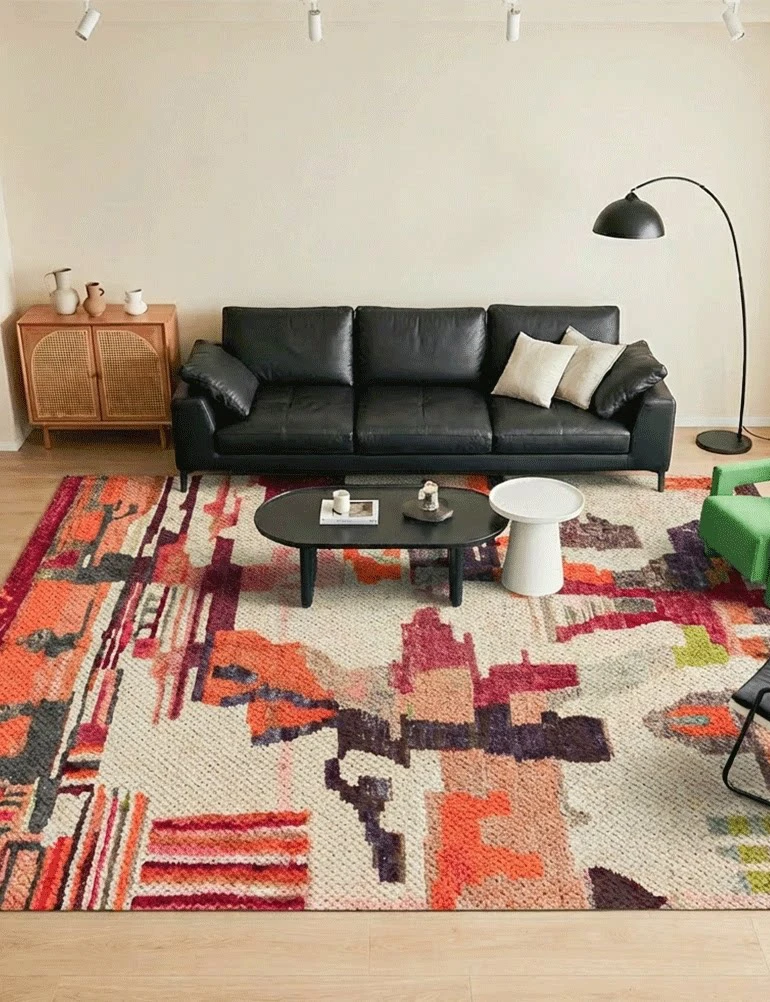 100% Wool Carpet Living Room Retro Colorful Home Floor Area Rug Bedroom High-end Handmade Thick Bedside Mat Cloakroom Study Rug