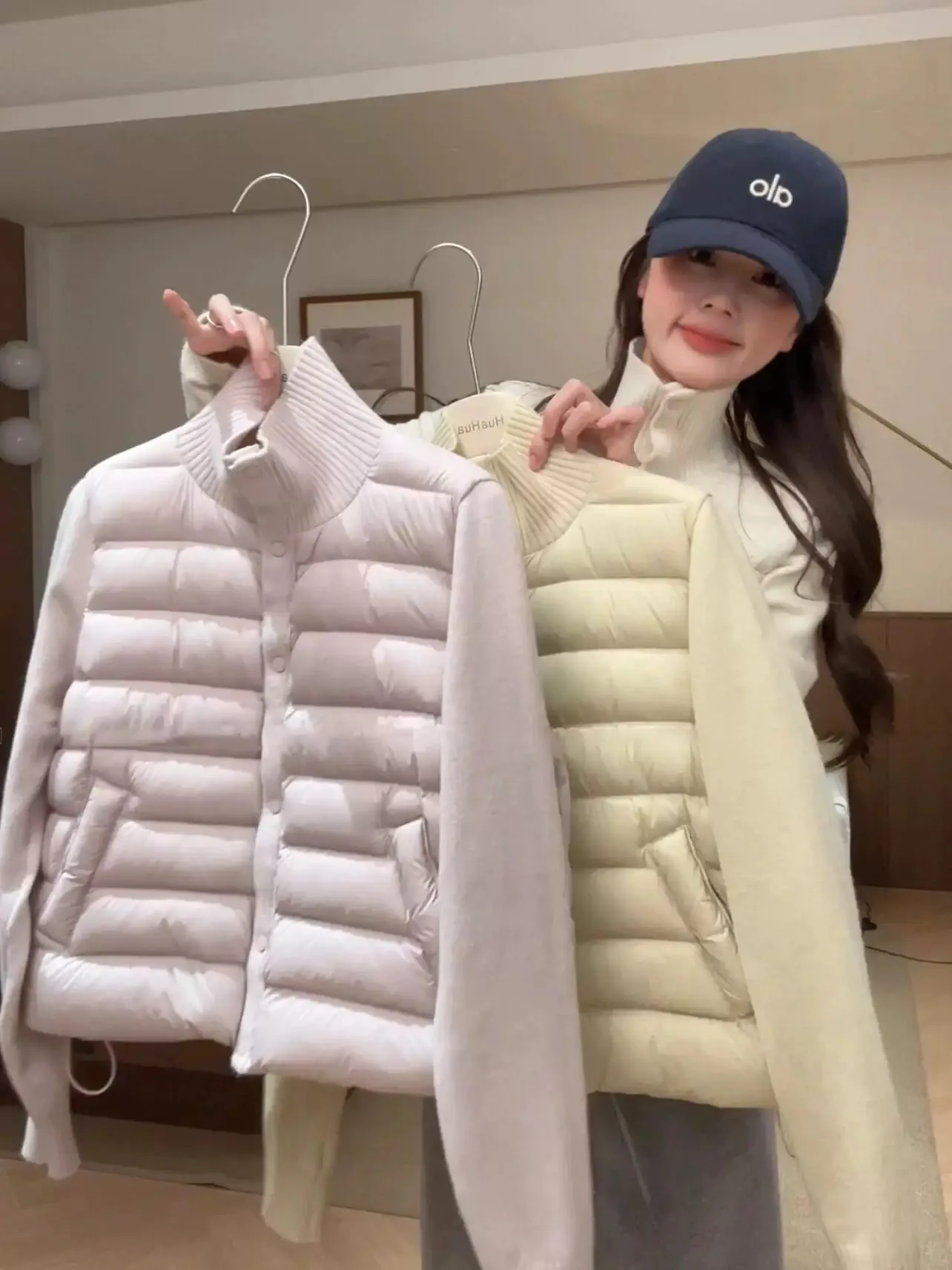 Women's Knitted Patchwork Cotton Jacket Short Lightweight Warm Casual Style Standard Fit Polyester Fiber Filled Coat Outerwear