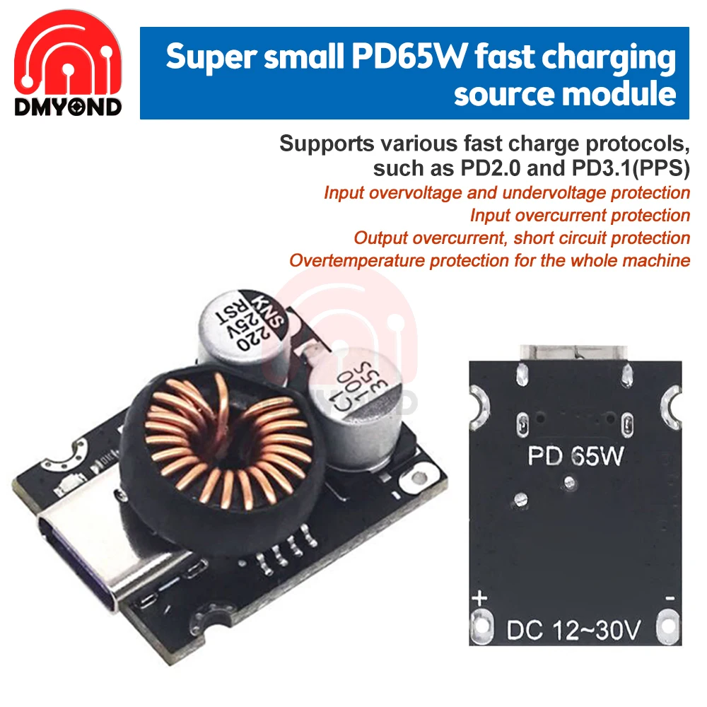 65W Fast Charging Converter Board USB Qualcomm QC2.0 and QC3.0  Output Protocol Type-c Interface Fast Protocol FCP SCP AFC