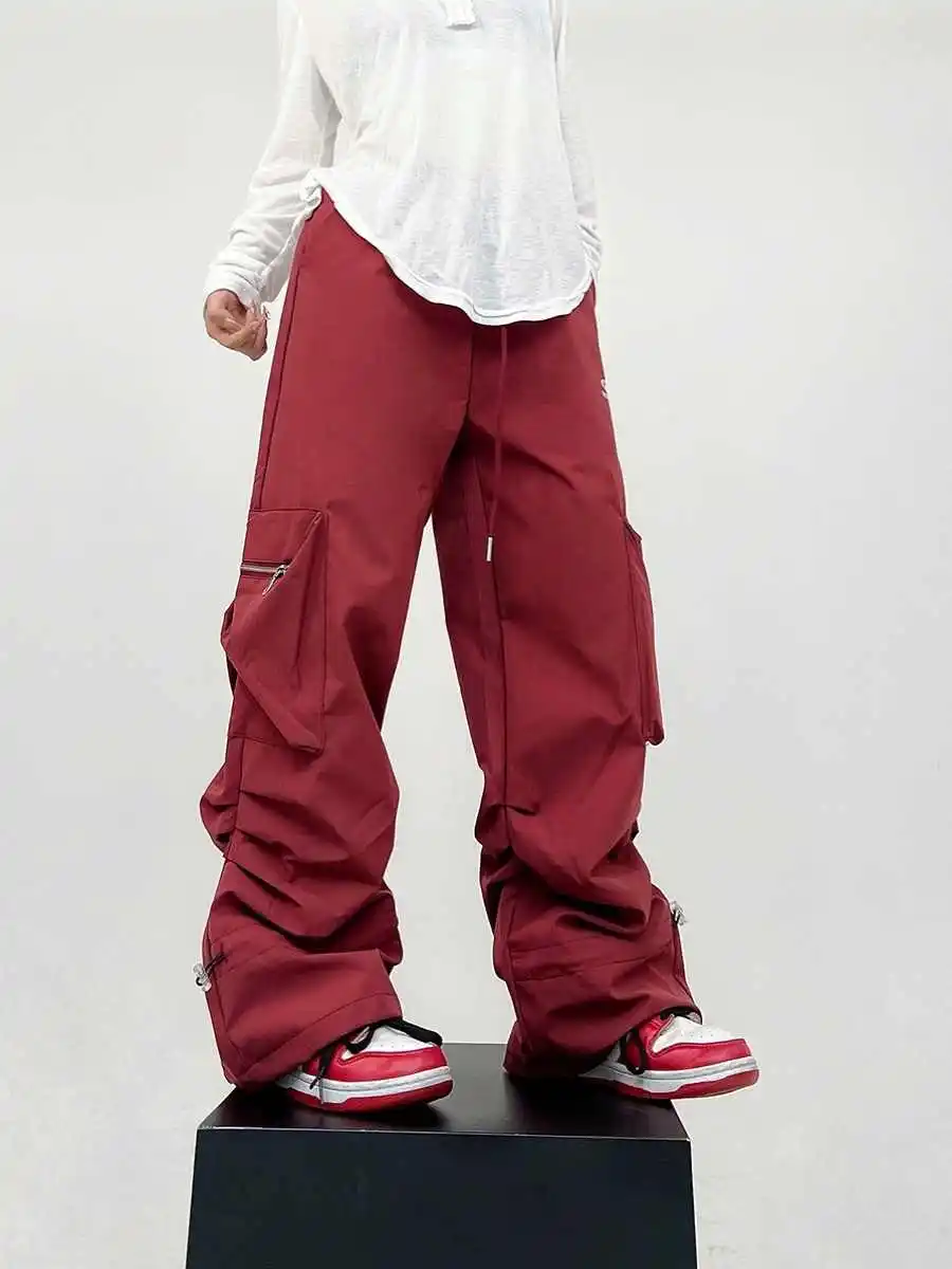

Women's Red Parachute Pants Baggy Cargo Pants Harajuku Oversize Sweatpants Japanese 2000s Style Y2k Vintage Boyfriend Trousers