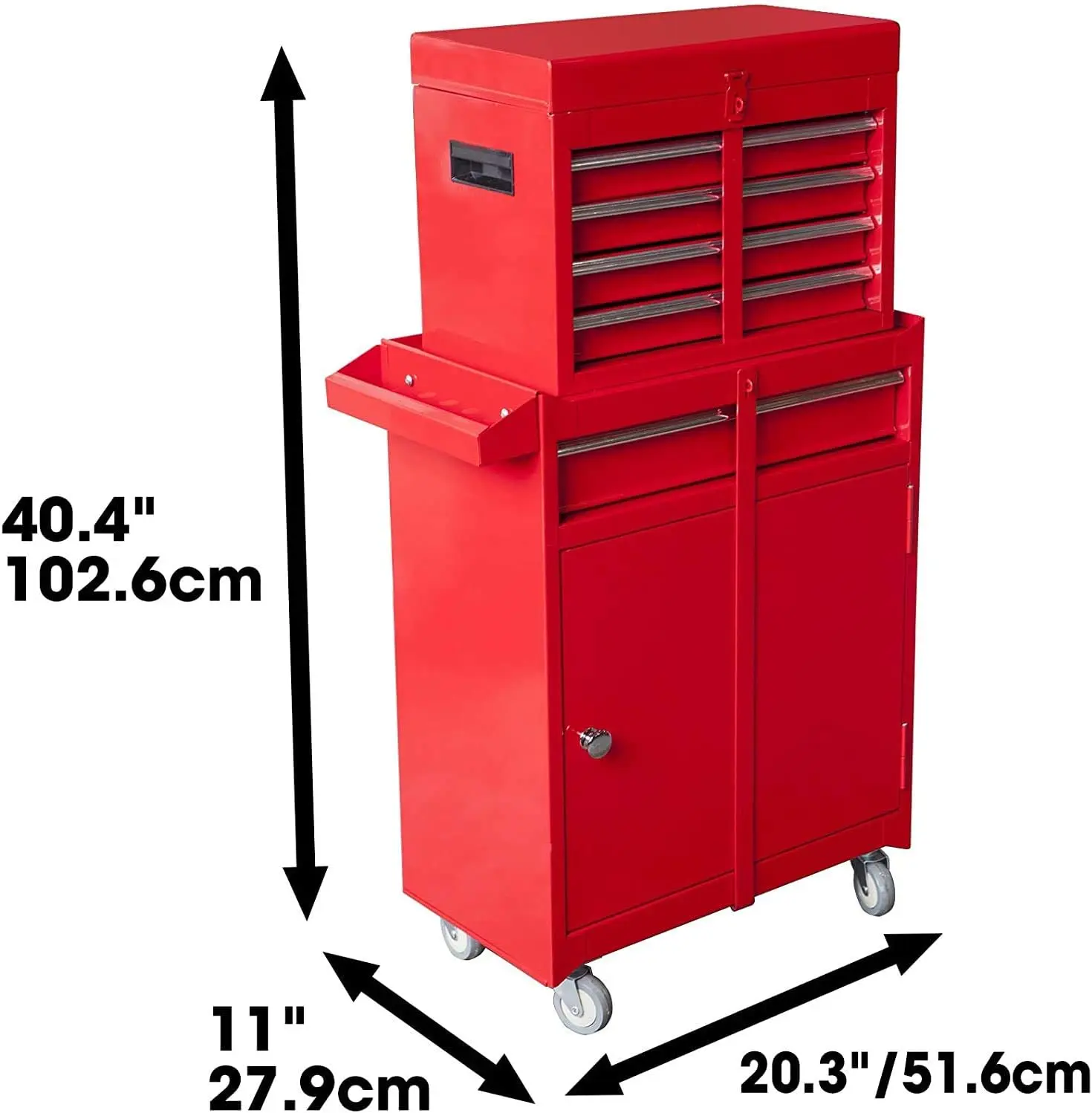 BIG RED   Detachable 4 Drawer Tool Chest with Large Storage Cabinet and Adjustable Shelf, 20.3" l x 11" w x 40.4" h