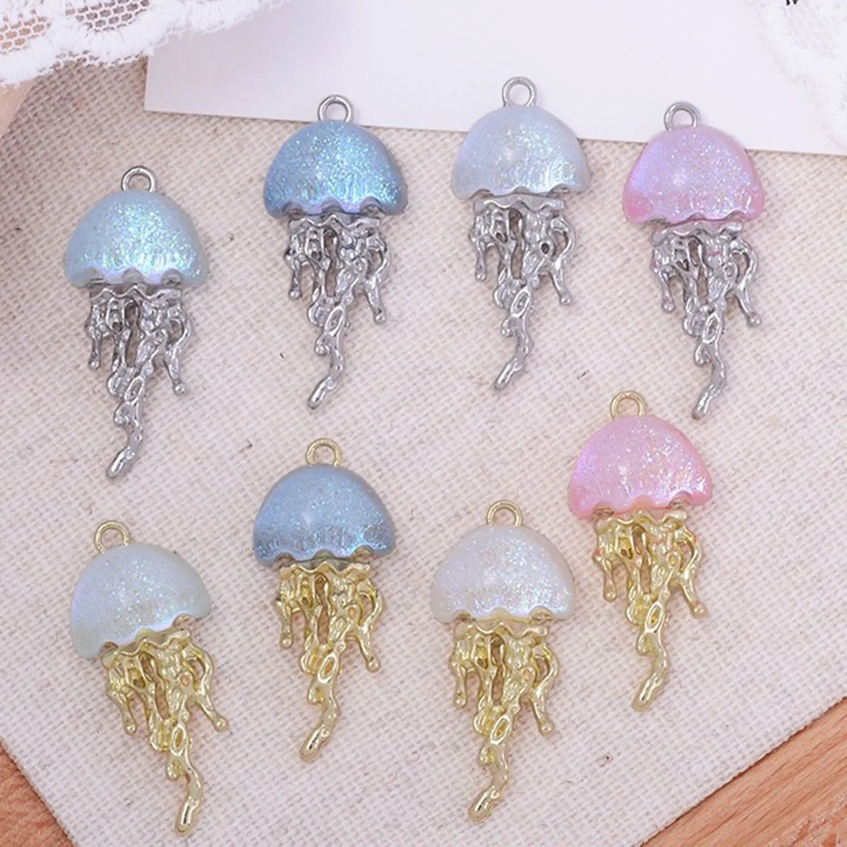 

10PCS 12x27mm Metal Alloy Stereoscopic Colored Jellyfish Pendant DIY Handmade Necklace Earrings DIY Accessories
