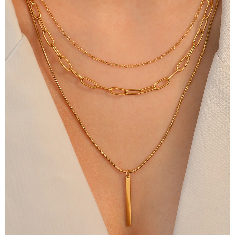 

Boho Rectangular Chain Multi Necklace Set, Waterproof and Fadeproof, Women's Jewelry, Wedding Party Favors