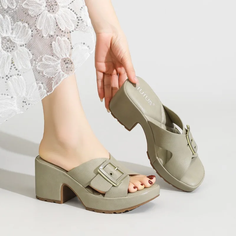 

Summer Women's Slippers Fashion Platform Sandals Luxury Leather Casual Slippers High-heele Slippers for Women Open Toe Sandalias