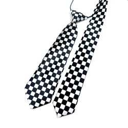 Polyester Slim Necktie Black White Checkered Ties For Men Women School Boys Girls Lazy Tie Wedding Formal Uniform Shirt Cravat