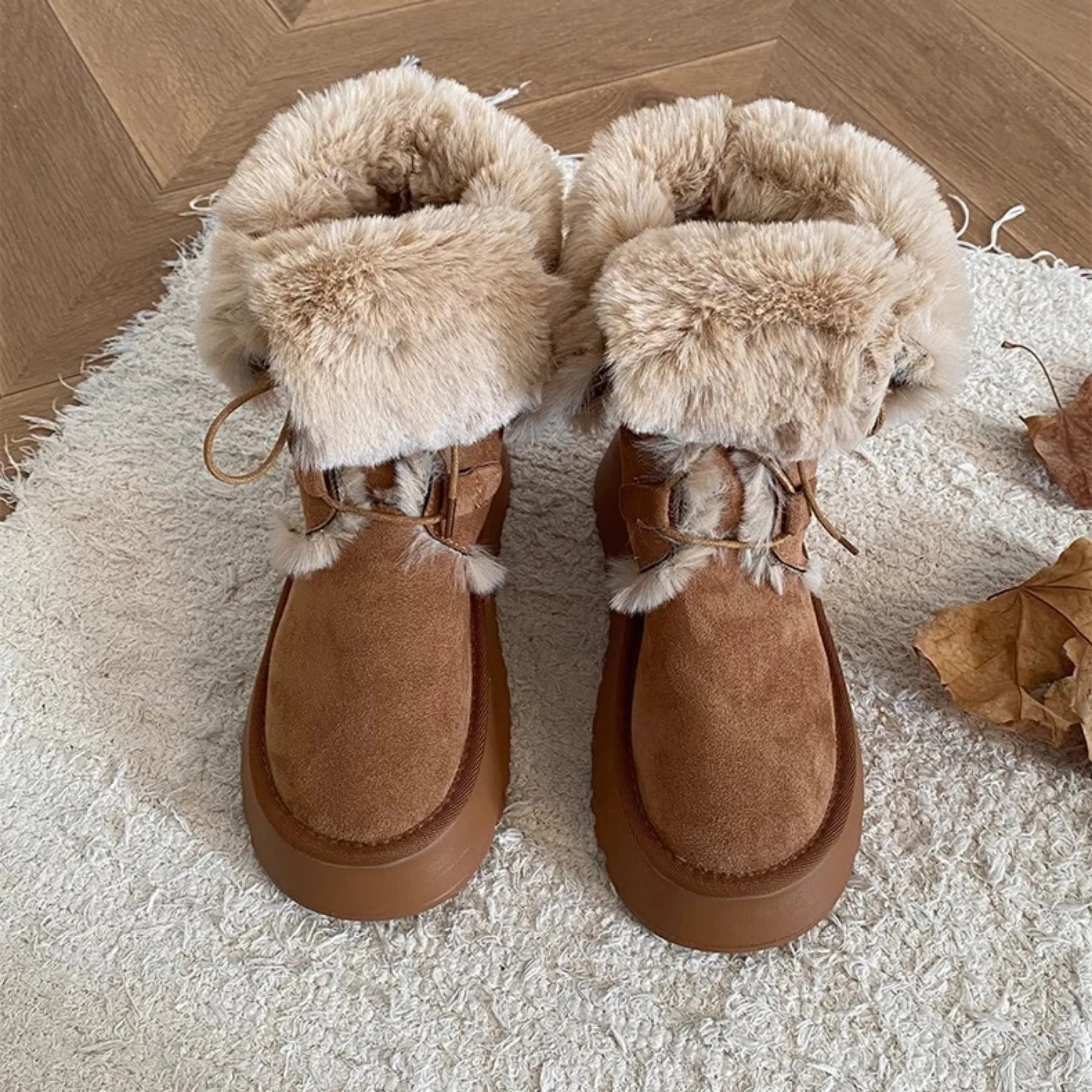 

Retro fur integrated warm snow boots for women in winter 2025, new thick soled and plush thick anti slip cotton shoes
