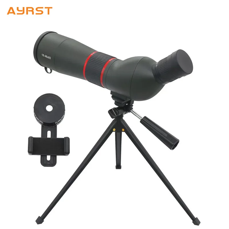 Telescópio Óptico Monocular com Zoom 16-48x65, BAK4 FMC, à Prova d'Água, com Clip para Telefone e Tripé para Observação de Pássaros e Fotografia ao Ar Livre