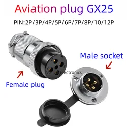 Aviation Plug GX25 M25 Panel fixed Connector With dust Cover Male and Female Plug Socket 2P/3P/4P/5P/6P/7P/8P/9P/10P/12P