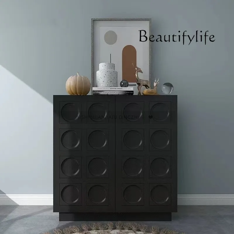 Italian Mild Luxury Retro Low Bucket Cabinet Storage Cabinet Nordic Retro Black Sideboard Cabinet