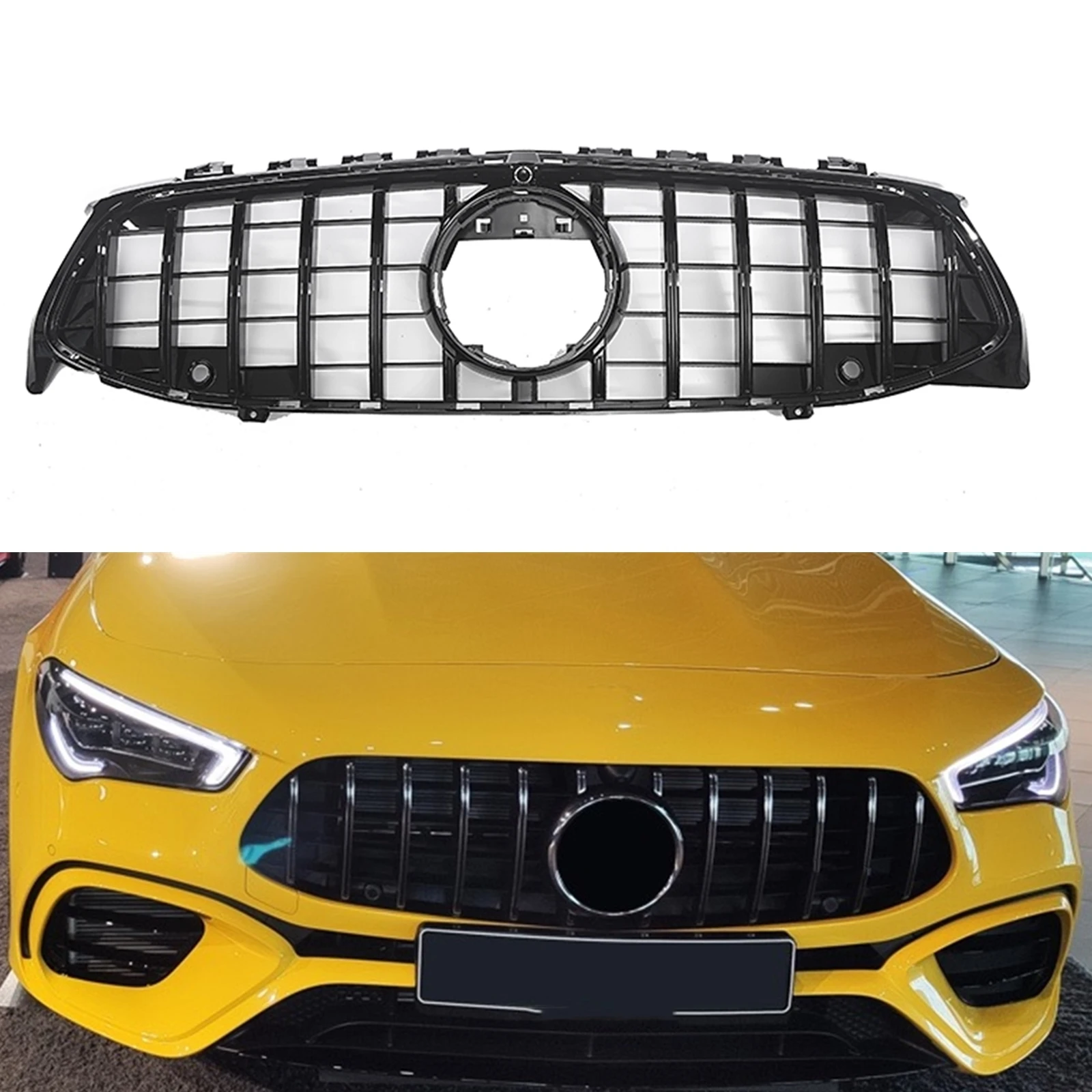 

Front Grille For Mercedes-Benz W118 CLA Class 2019.7-2022 CLA180 CLA200 CLA45 GT Style Grill Silver/Black Upper Bumper Hood Mesh