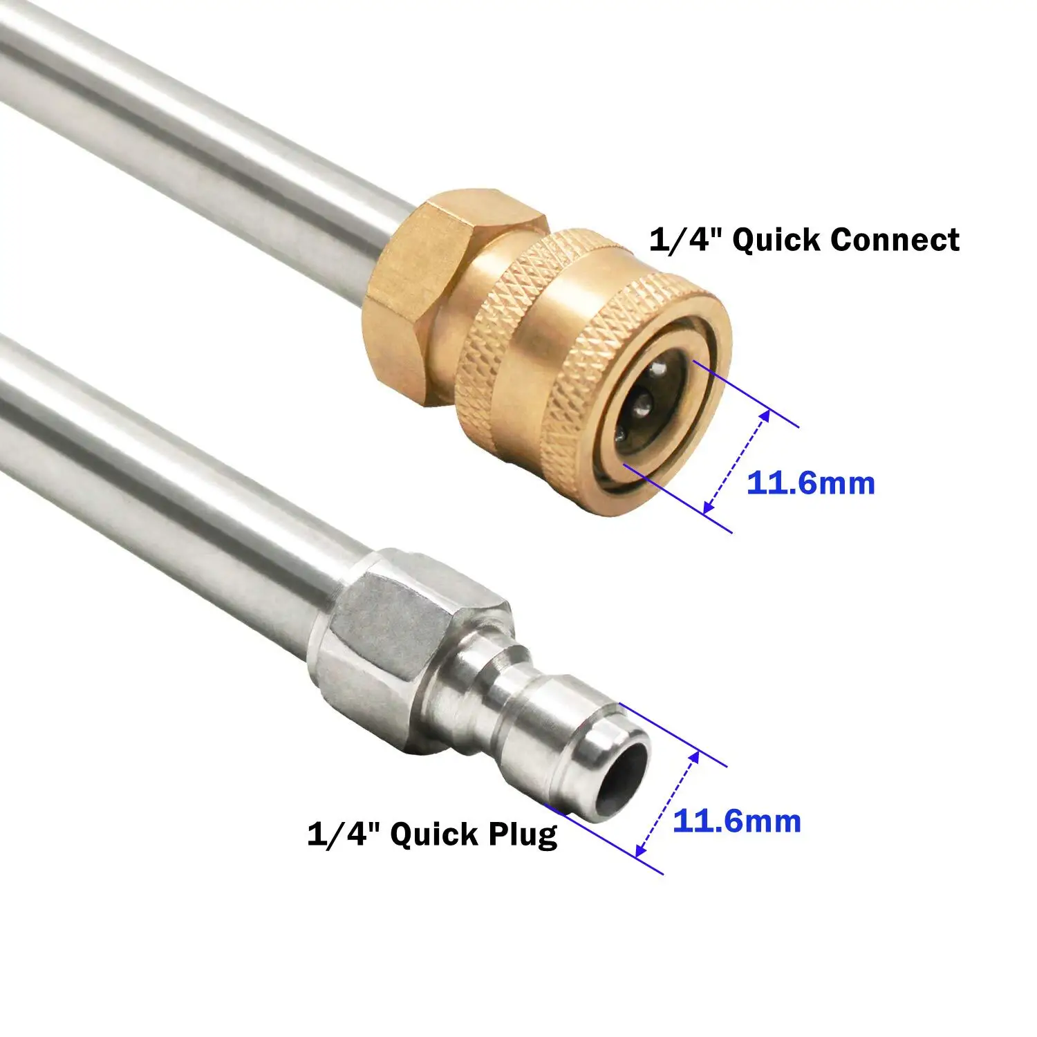 2 Stück Hochdruckreiniger-Verlängerungsstäbe, gerade + gebogene Stangen mit 1/4 Zoll Schnellverbindungsstecker für die Waschreinigung von Wanddach und Autos