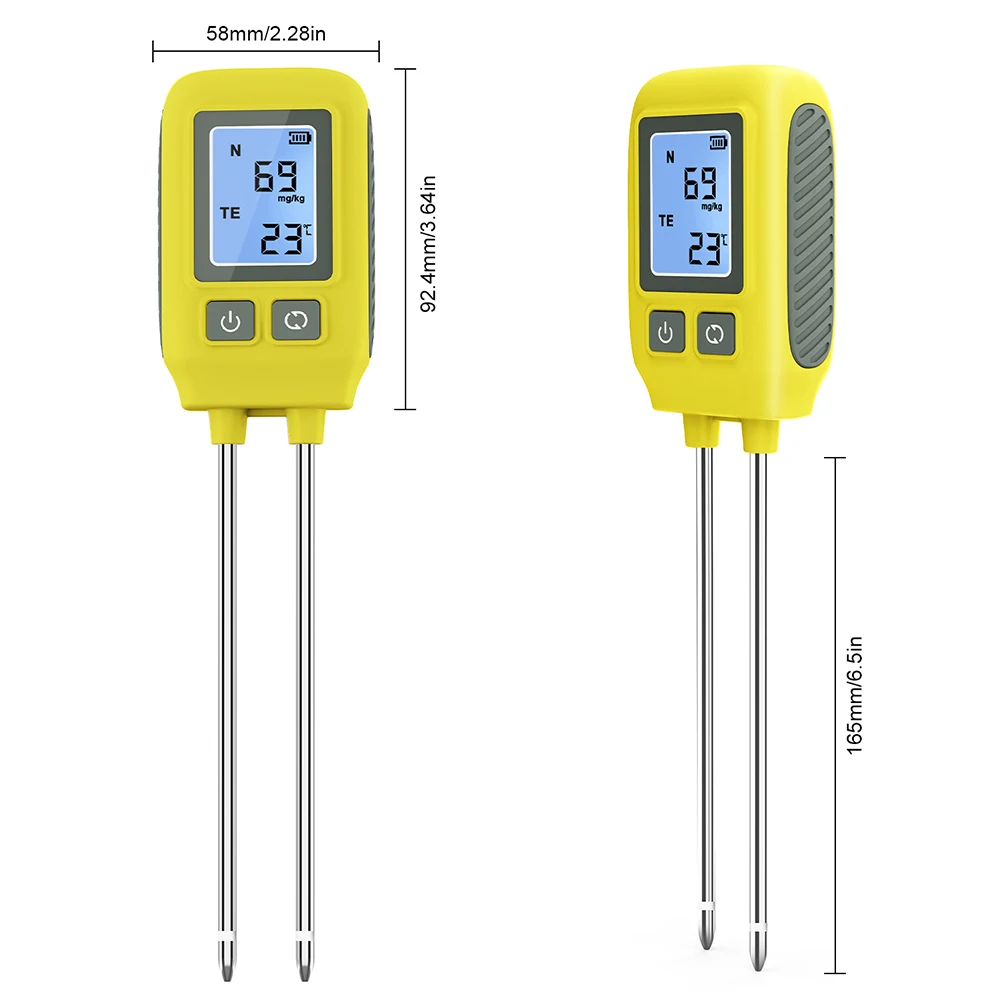 Probador de suelo 4 en 1, Detector de nutrientes de fertilizante de suelo con retroiluminación LCD, medidor de temperatura NPK de suelo de 0-1999 mg/kg para granja de jardín