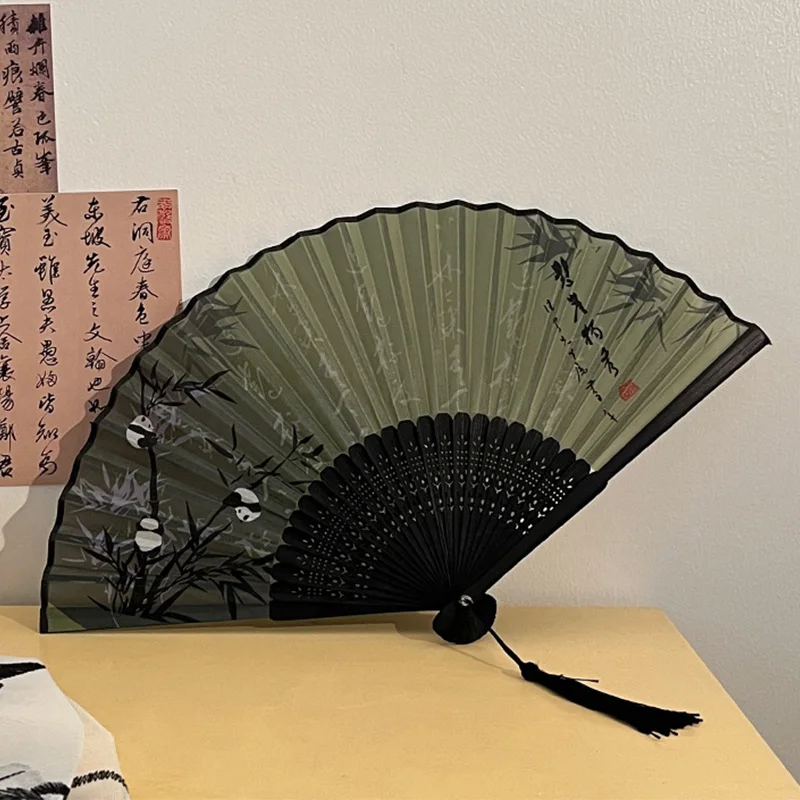 Chinese Style Ink Painting Folding Fan Summer Cooling Wood Handheld Fans Antique Printed Scenery Calligraphy Portable Dance Fan