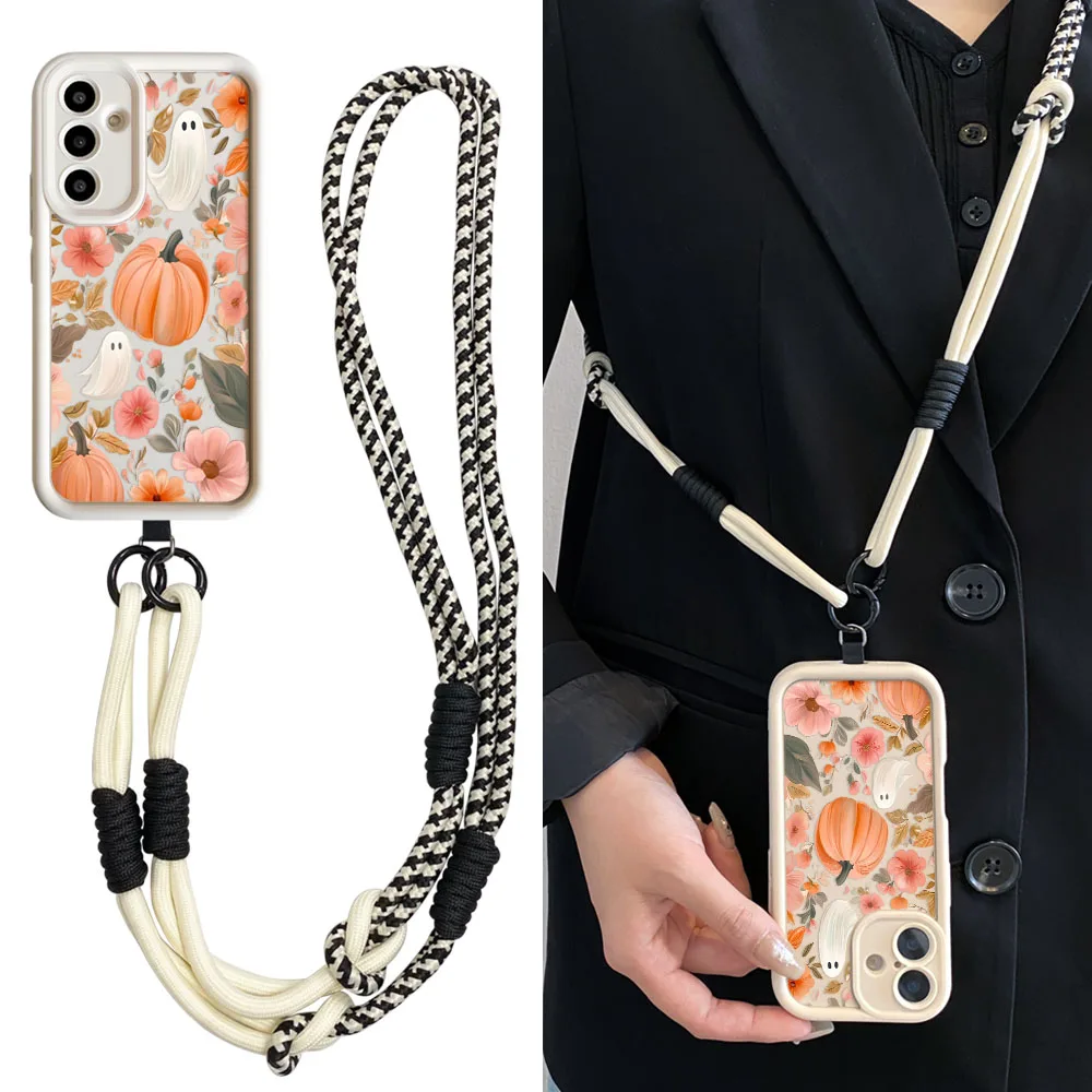 Ypm5Long حبل جراب هاتف ForRedmi Note14 13 12 11 10 9 8 7Pro Plus14s 13C 12C 14C 9C 10C اليقطين فانوس Crossbody الحبل غطاء