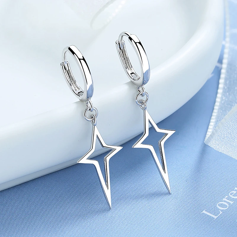 Gothic Punk Style Alloy Drop Earrings Black/Silver Color Stars Cross Simple Fashion Ear Stud For Women Men Rock Jewelry