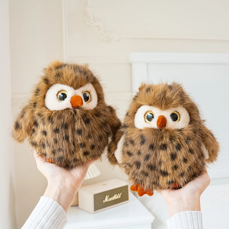 Fluffy Brown Spotted Owl Stuffed Doll Plush Backpack Soft Simulated Animal Shoulder Bag Creative Home Decoration Birthday Gift